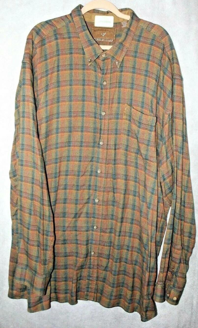 North River Shirt Mens 4XLT Brown Plaid Button Up Long Sleeve Flannel Pockets